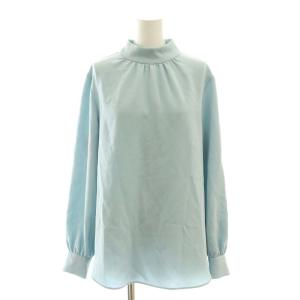 24SS NEW SYNTHETIC CREPE STAND COLLAR ブラウス ギャザー M 水色