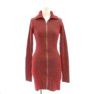 23AW FRONT ZIP BI COLOR ショートワンピース ニット ミニ F レッド /DF OS