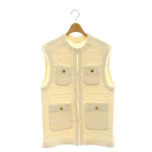 ボンディングツィードベスト フリンジ 金ボタン アイボリー /DO OS
