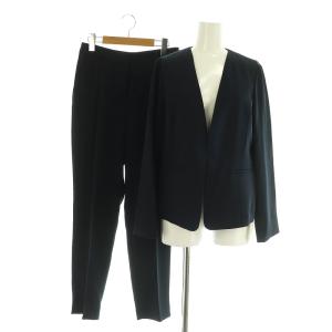 23SS ポリエステルドビーSE スーツ セットアップ上下 ノーカラージャケット スラックス L ネイビー