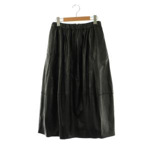 × 金子綾 ウェットフェイクレザー ギャザーミディスカート 34 ブラック /DF OS