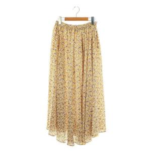 フラワースカート ロング フレア シルク 38 黄色 紫 茶 白 /MI OS