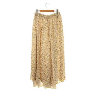 BLAMINK フラワースカート ロング フレア シルク 38 黄色 紫 茶 白 /MI OS