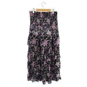 ISABEL MARANT ETOILE ORFEO レーヨン フラワープリントスカート ロング ティアード 36 ネイビー パープル /DF OS