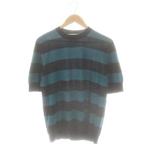M05HA0064 ボーダー 半袖ニット カットソー 48 青緑 黒 /MI OS
