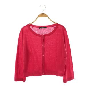ショートニットカーディガン クロップド シルク混 リネン混 L レッド /ES OS