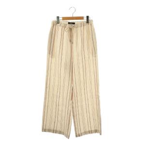 ドローコードストライプ柄イージーパンツ ワイドパンツ リネン混 I42 ライトベージュ ボルドー /ES