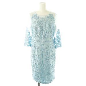 刺繍 パワーネット ワンピース ひざ丈 36 ライトブルー /DF OS