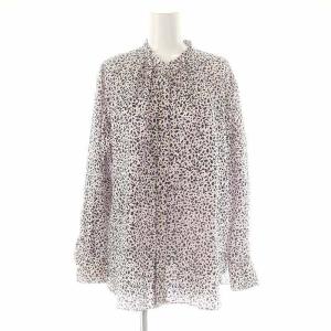 24年 シルクプリントタックブラウス 総柄 36 オフホワイト