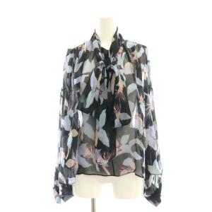 25SS シルク フラワーシフォン ボウタイブラウス 36 マルチカラー