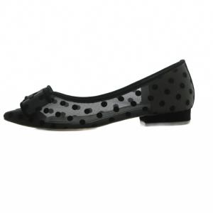 Le Talon 25SS ポインテッドチュールリボンフラット パンプス ドット 24.0cm 黒 /MI OS