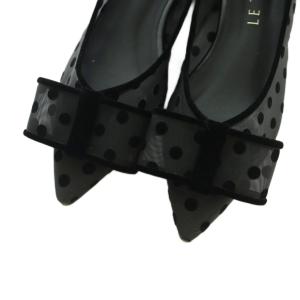 Le Talon 25SS ポインテッドチュールリボンフラット パンプス ドット 24.0cm 黒 /MI OS