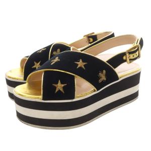 bee ベロア 厚底 サンダル ストラップ 36 黒 ブラック /SR15