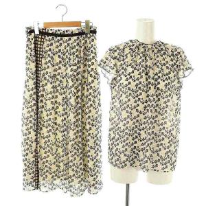 キカリーフギャザーブラウス プリントタックスカート セットアップ 38 アイボリー ベージュ 黒 /ES