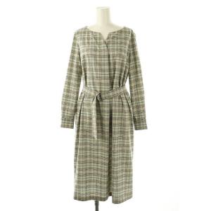 チェックスキッパーワンピース ベルト付き 38 黄色 グレー 黒 白 水色 /MI OS
