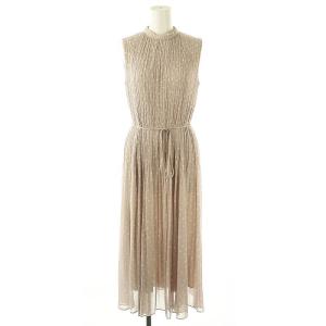 シフォンドットプリーツ ワンピース ロング ノースリーブ 水玉 38 スモークピンク ホワイト /ES