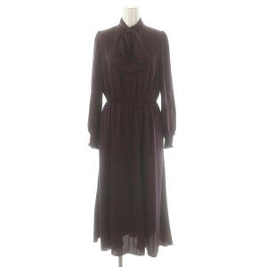 サテンドットプリントワンピース ウエストリボン付き 38 紺 赤 /MI OS