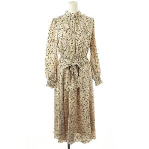 ANAYI サテンドットプリントワンピース ロング 長袖 水玉 38 ベージュ ブラック /ES OS