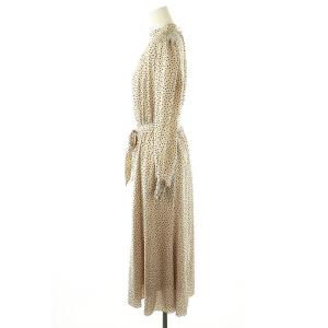 ANAYI サテンドットプリントワンピース ロング 長袖 水玉 38 ベージュ ブラック /ES OS