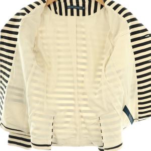 RALPH LAUREN ボーダー柄3Bジャケットブレザー テーラード コットン 4 160/88A アイボリー 黒 /NR OS