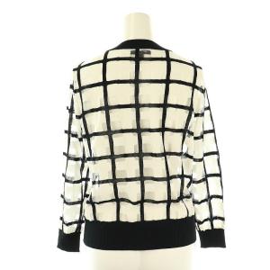 EPOCA オパール加工格子ニットジャケット シアー シースルー ノーカラー 40 白 ホワイト 黒 ブラック /AT