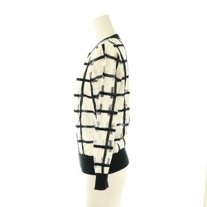 EPOCA オパール加工格子ニットジャケット シアー シースルー ノーカラー 40 白 ホワイト 黒 ブラック /AT