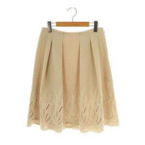裾レーススカート フレア ひざ丈 タック 38 ベージュ /AT OS