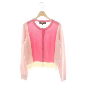 カラー配色 ウールカシミヤニットカーディガン 長袖 M ピンク オフホワイト /ES OS