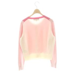 PAULE KA カラー配色 ウールカシミヤニットカーディガン 長袖 M ピンク オフホワイト /ES OS