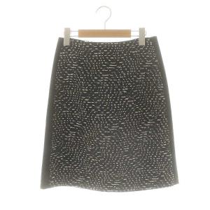ツイードサイド切替セミタイトスカート 台形スカート 膝丈 36 ブラック ホワイト /ES OS