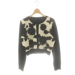 23AW サテンコードニットカーディガン 長袖 チュール切替 36 ブラック アイボリー /ES OS