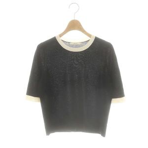 配色ウールクルーネック プルオーバー ニット セーター 五分袖 38 ブラック ホワイト /ES OS