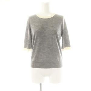 配色ウールクルーネック プルオーバー ニット セーター 五分袖 38 グレー オフホワイト /ES OS