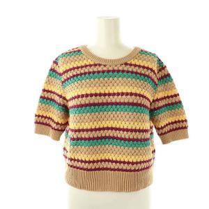 ケーブルニットショートプルオーバー セーター 半袖 ベージュ 黄 イエロー /AT OS