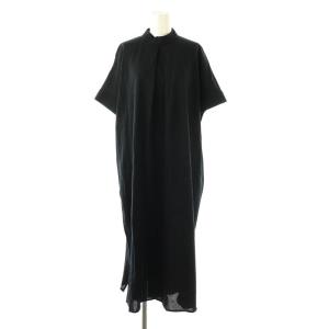 鹿の子ハーフスリーブワンピース ミモレ ロング 半袖 36 黒 ブラック /AT OS