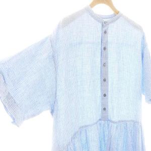 nest Robe リネンギンガムチェックシャツワンピース F ライトブルー