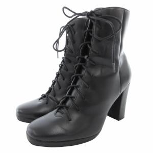 レースアップブーティ ロングブーツ チャンキーヒール サイドジップ S 黒 ブラック /GV SH