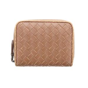 BOTTEGA VENETA コインケース ウォレット イントレチャート ラウンドジップ レザー 茶 ブラウン /JS