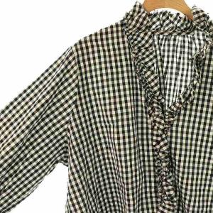 JOURNAL STANDARD LUXE 24SS ギンガムフリルブラウス 長袖 ブラック ホワイト /DO OS