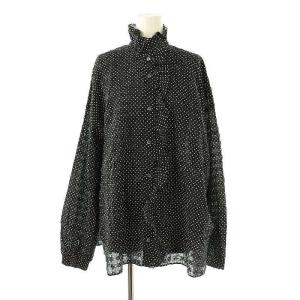 25SS ローンドットフリルブラウス ブラック ホワイト