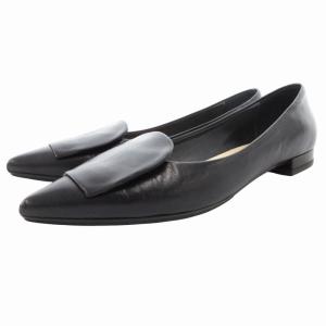 ローヒールポインテッドトゥパンプス レザー 37 黒 ブラック /GV