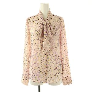 総柄 ボウタイブラウス シャツ 長袖 前開き 1 ピンク マルチカラー /NR OS