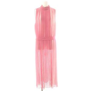 ノースリーブプリーツワンピース ロング シアー S ピンク オフホワイト ライトピンク /DO OS