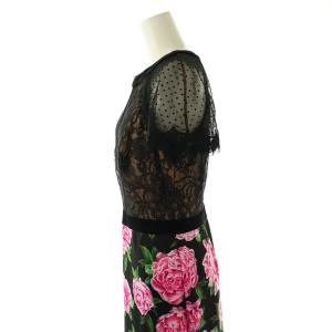 TADASHI SHOJI レース 花柄 切替 ワンピース ひざ丈 半袖 4 ブラック マルチカラー /DF OS
