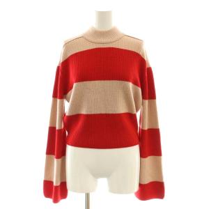 近年モデル ワイドボーダー ニット セーター ウール 1 ピンク 赤 /MI OS