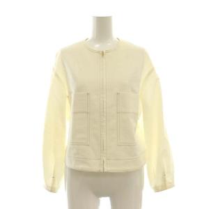 ステッチ ジップアップ ノーカラー ジャケット 薄手 リネン混 36 オフホワイト /NR OS
