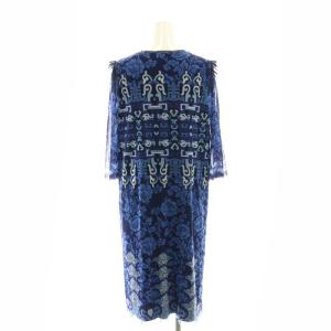 VIVIENNE TAM パワーネット総柄七分袖ワンピース 膝丈 42 ネイビー マルチカラー /DO OS