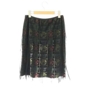 VIVIENNE TAM パワーネット短冊龍壺柄スカート 膝丈 タイト 1 ブラック マルチカラー /DO OS