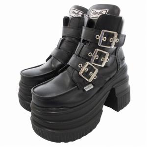 厚底ショートブーツ シューズ サイドジップ ベルト LL 25.0cm 黒 ブラック 4460051 /HO