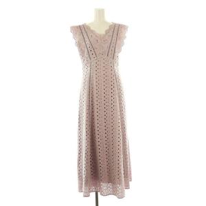 コットンレースマキシワンピース ロング ノースリーブ M 紫 パープル /AT OS